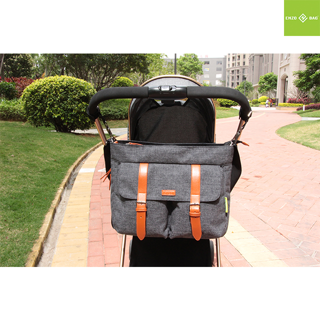 Diaper Bag Tote Satchel Messenger For Boy And Girl With Stroller Straps Grey-Enzobags