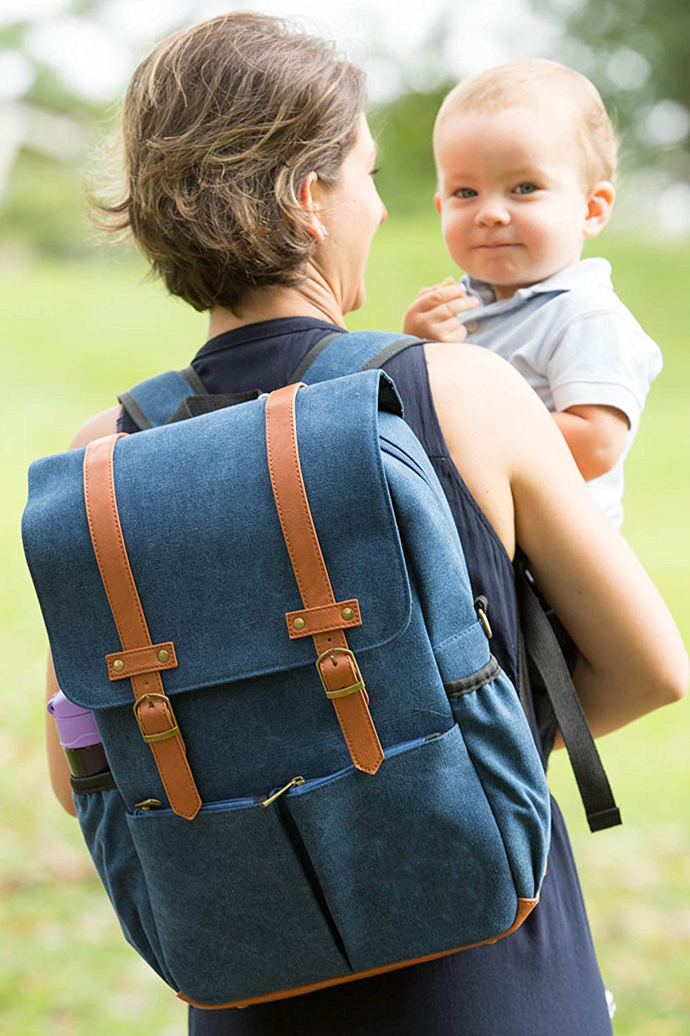  New Diaper Bag Backpack, Trendy Diaper Bags for Dads & Moms, Made with Quality Fabric & Zippers -Large, Navy Denim_ENZO
