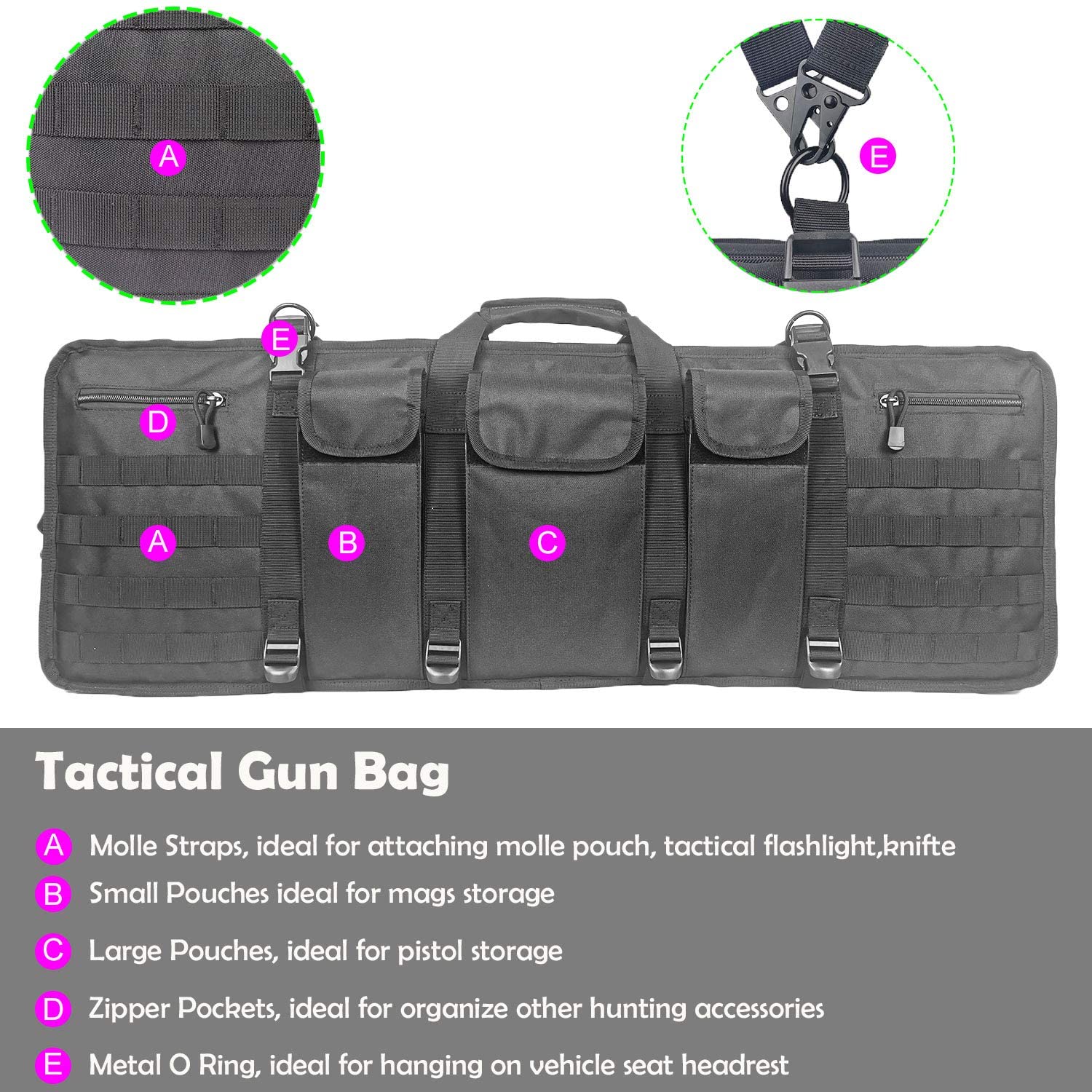 42 Inch Double Rifle Soft Bag, Water Resistant Molle Tactical Long Gun Case with Triple Mag Pouches for Hunting Shooting Transport
