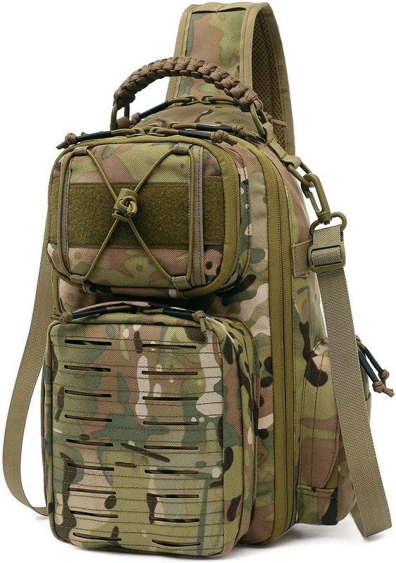 Camouflage Laser Cut MOLLE Tactical Sling Bag, Lightweight Crossbody Chest Pack, Modular EDC Shoulder Sling Backpack for Shooting, Hiking, Fishing & Daily Carry