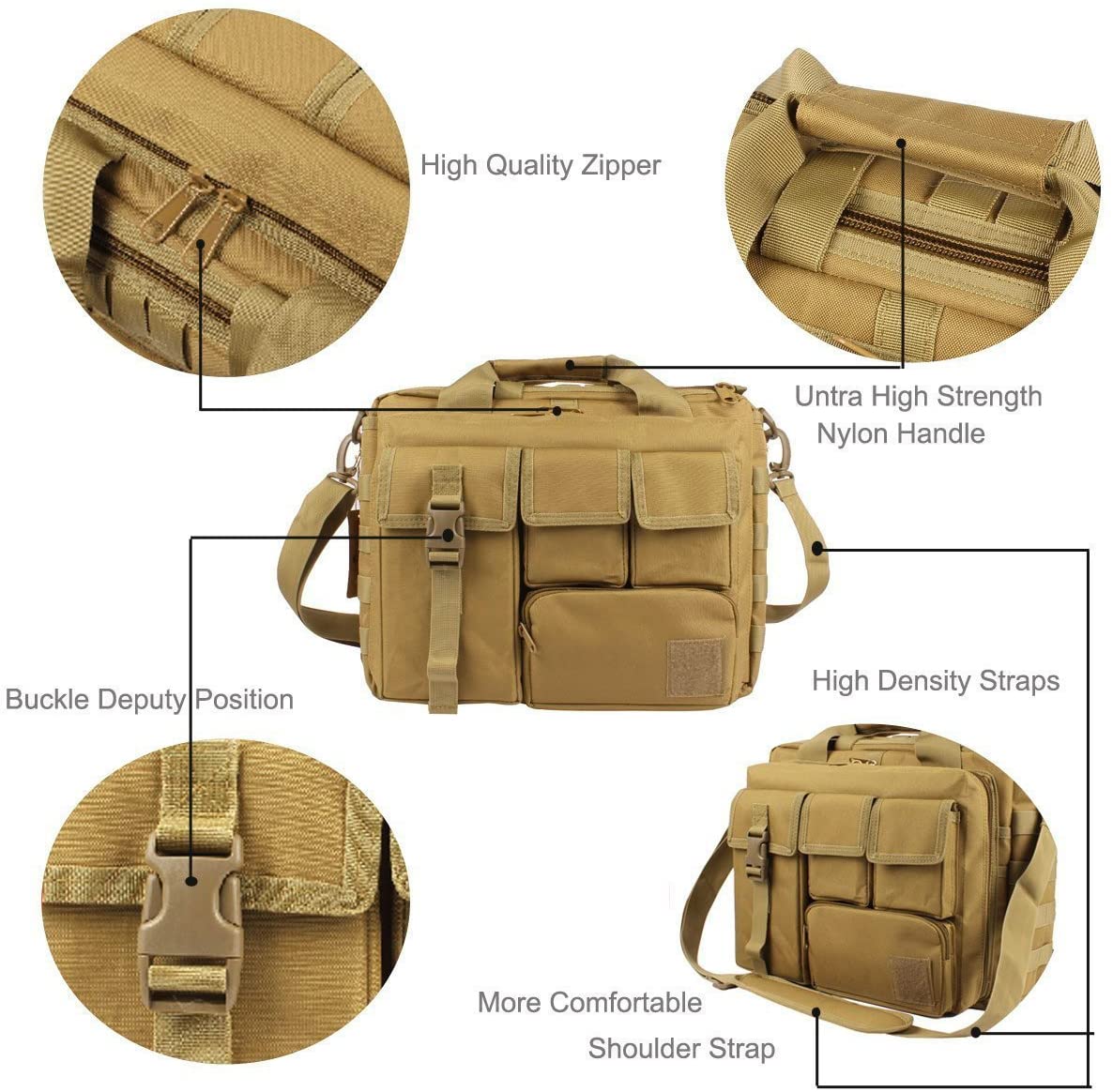 Tactical Laptop Messenger Bag, 15.6 Inch Military Briefcase, MOLLE Shoulder Computer Bag for Office, Shooting Range, Outdoor & Daily Carry