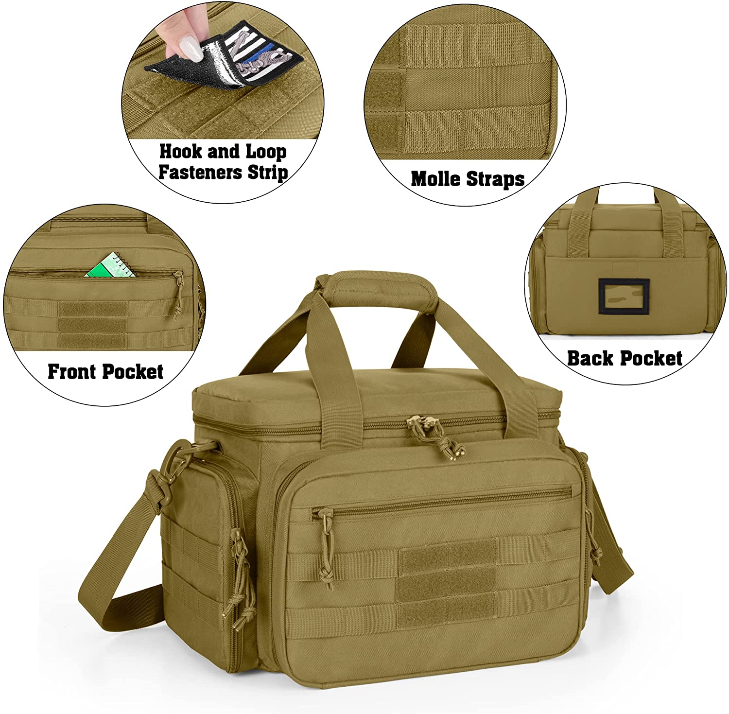 Tactical Pistol Range Bag with Removable Padded Dividers, Water Resistant Shooting Duffle Bag