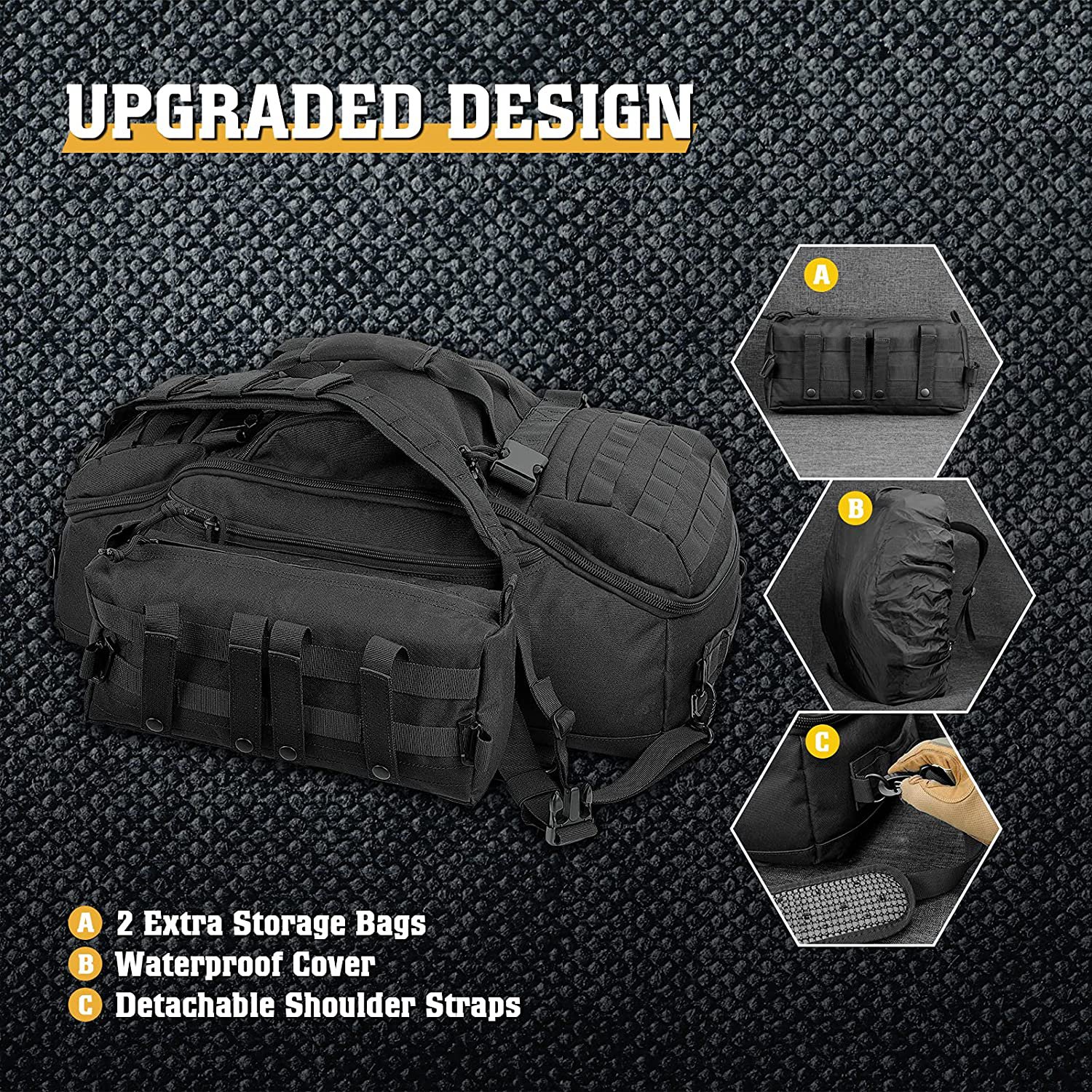 52L Large Tactical Duffle Bag, Heavy Duty MOLLE Travel Duffel Backpack Convertible, Water Resistant Gear Luggage Bag for Shooting, Hunting, Camping, Gym & Outdoor Travel