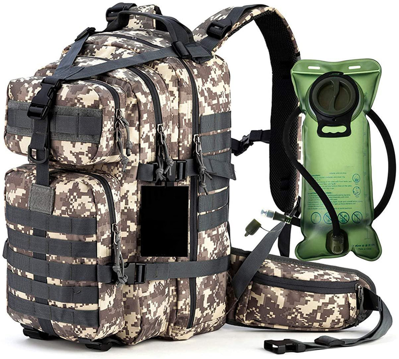 33L Digital Camo Tactical Backpack with Insulated Hydration Compartment, MOLLE Military Rucksack Fits 2.5L Water Bladder, Outdoor Hiking Camping Survival Backpack