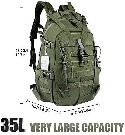 35L Military Tactical Backpack, Large Capacity MOLLE Rucksack, Water Resistant Daypack for Hiking, Camping, Hunting, Tactical Training & Outdoor Survival