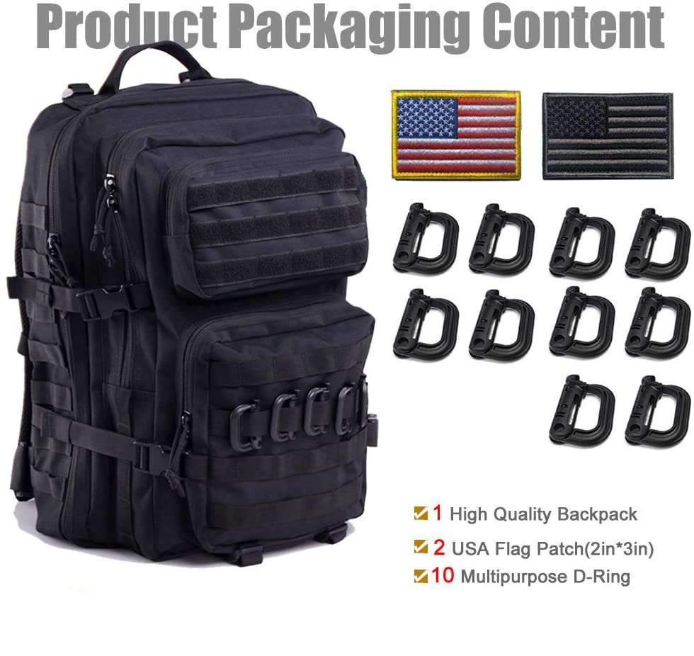 40L Military Tactical Backpack, Large MOLLE Rucksack with Bonus Patches & D-Rings, Water Resistant Daypack for Hiking, Camping, Hunting, Tactical Training & Outdoor Survival