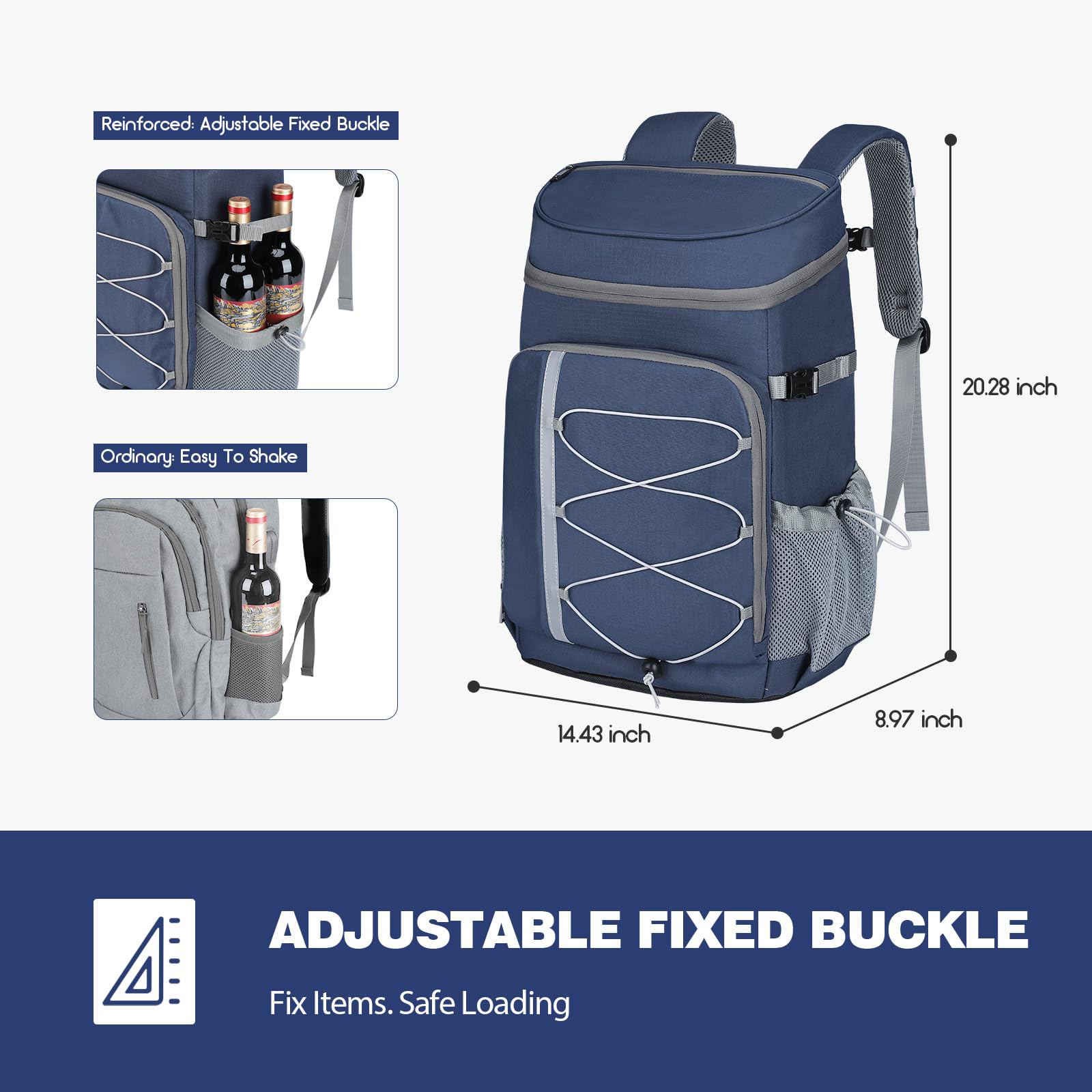 Breathable Padded Cooler Backpack, Adjustable Fixed Side Bottle Buckles Leakproof Insulated Thermal Backpack for Outdoor Camping Fishing Hiking Picnic