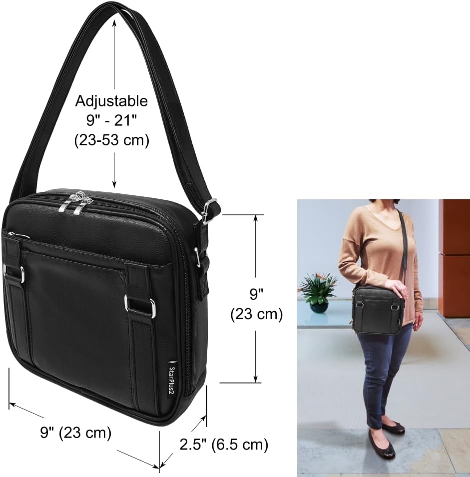 Leather-Look Crossbody Medicine Carry Bag, Multi Compartment Travel Pill Storage Crossbody Bag with Adjustable Shoulder Strap