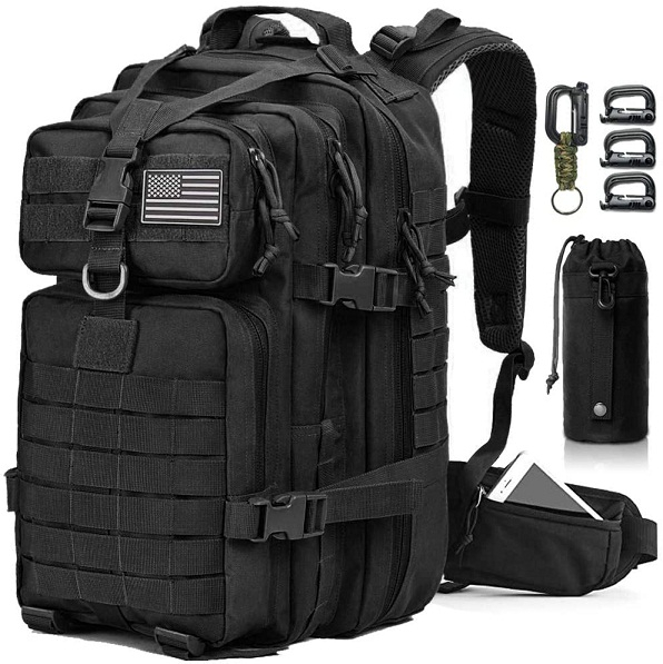 42L Tactical Military Backpack, Waterproof Molle Assault Rucksack with Free Bonus Patches, Carabiners, Waist Bag & Water Bottle Pouch for Outdoor Hunting Camping Hiking