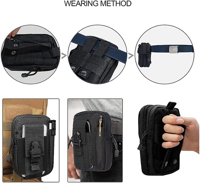 Small Tactical Molle EDC Waist Pouch, Water Resistant Multi Pocket Cell Phone Holder Utility Tool Organizer for Outdoor Daily Carry