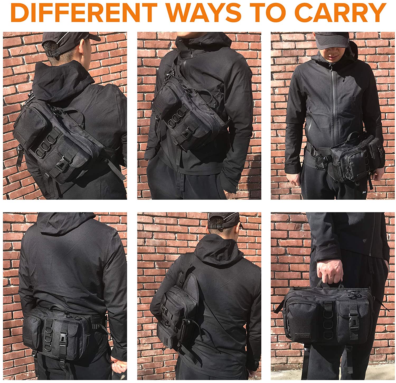 Tactical EDC Sling Crossbody Bag, Bright Orange Interior Molle Chest Pack Adjustable Strap for Fishing Hunting Camping