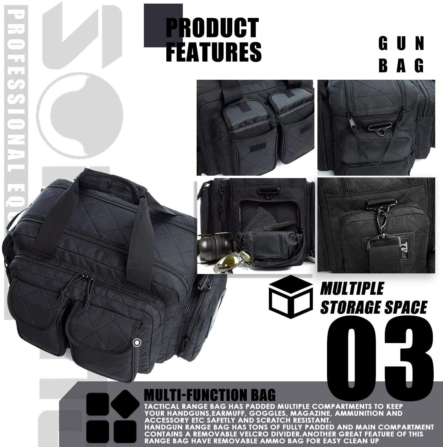 Lockable Tactical Gun Range Bag, Water Resistant Pistol Duffle Bag for Shooting Range & Hunting