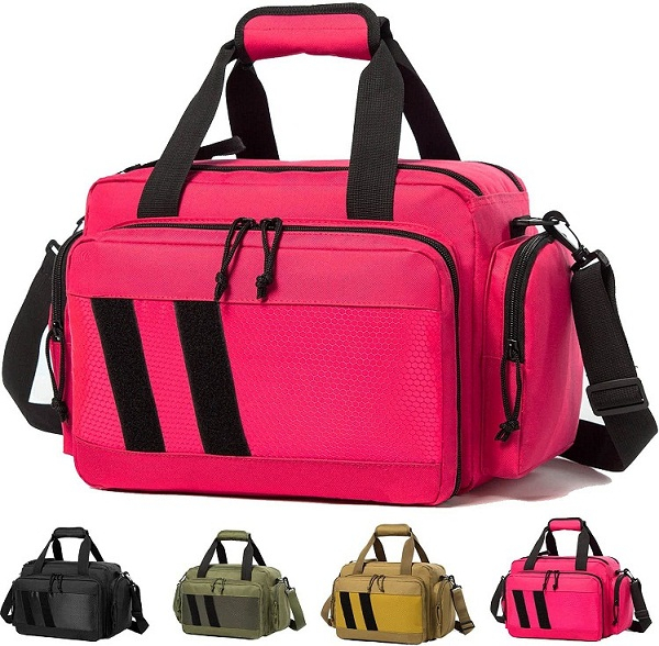 Pink Tactical Gun Range Bag, 6 Pistol Magazine Slots Padded Handgun Storage Duffle Bag for Shooting Range Transport