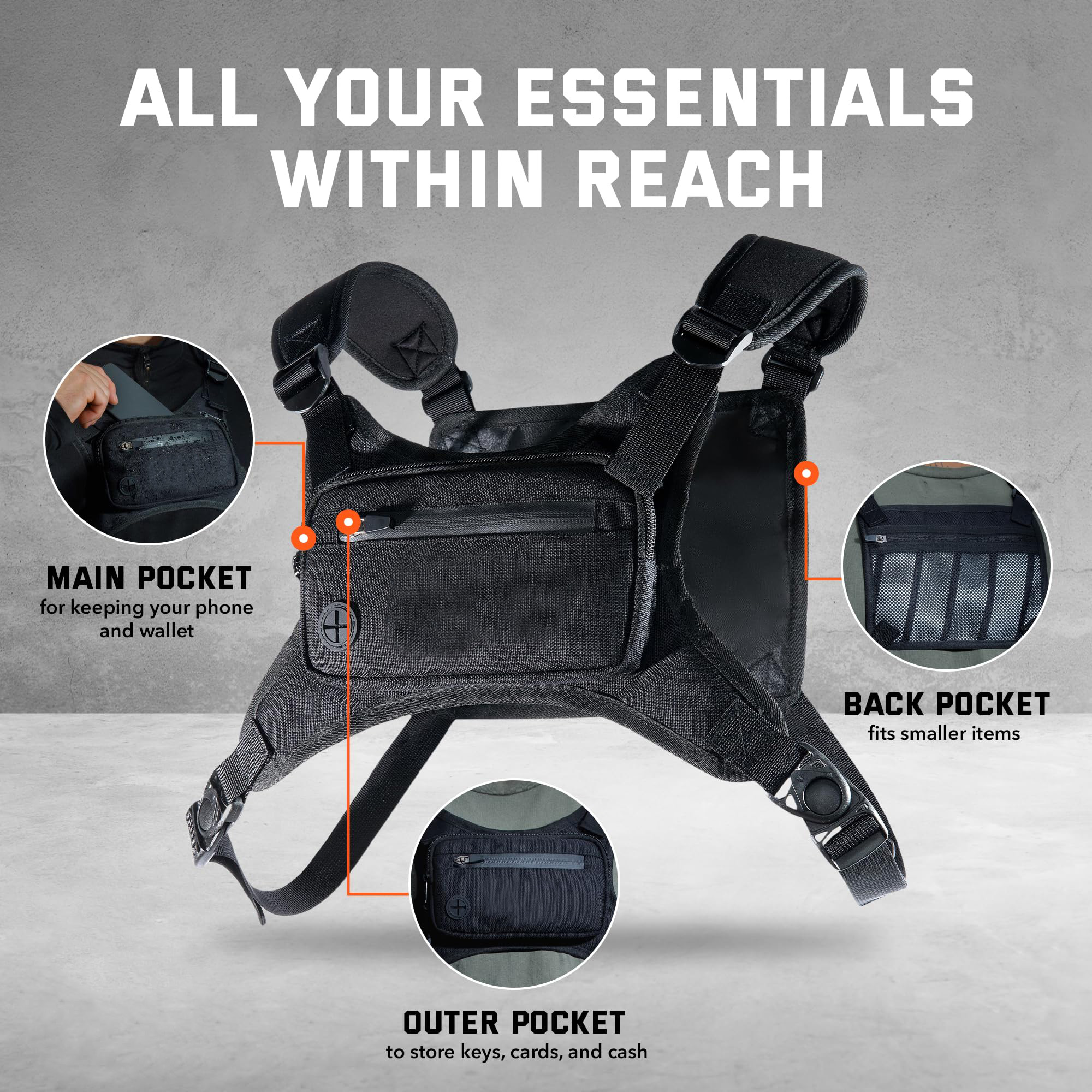 Water Resistant Chest Pack Running Vest for Workouts Running Phone Holder Extra Storage Lightweight Running Pack