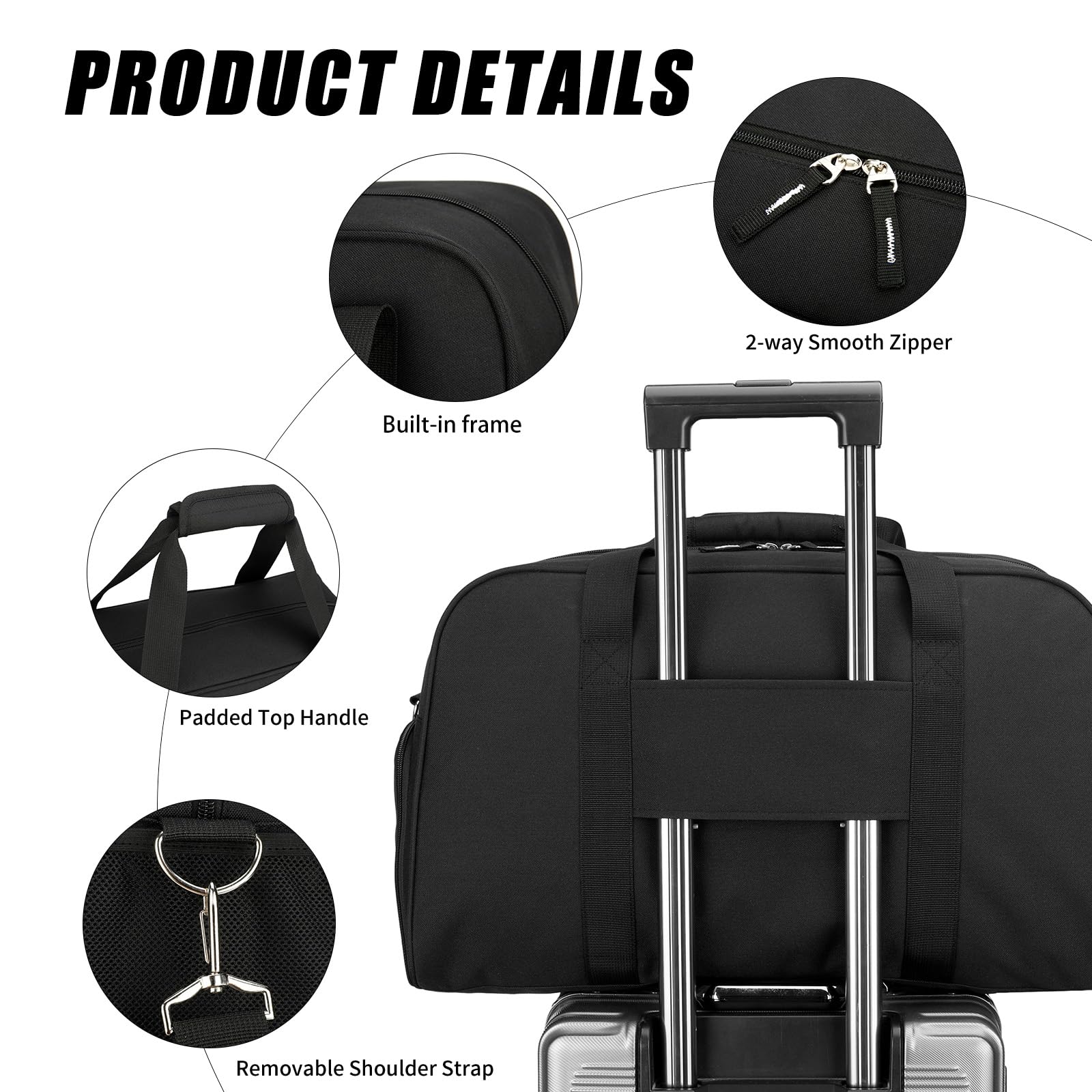 21 Inch Structured Gym & Travel Duffle Bag, Under Seat Carry On Duffel with Luggage Trolley Sleeve & Detachable Shoulder Strap