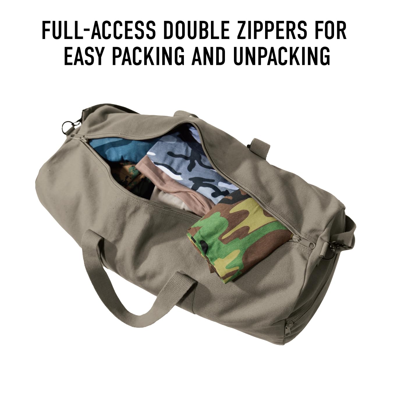 Heavy Duty Canvas Gym Duffle Bag, Natural Water Resistant Cylindrical Travel Carry Bag with Dual Handles & Detachable Strap