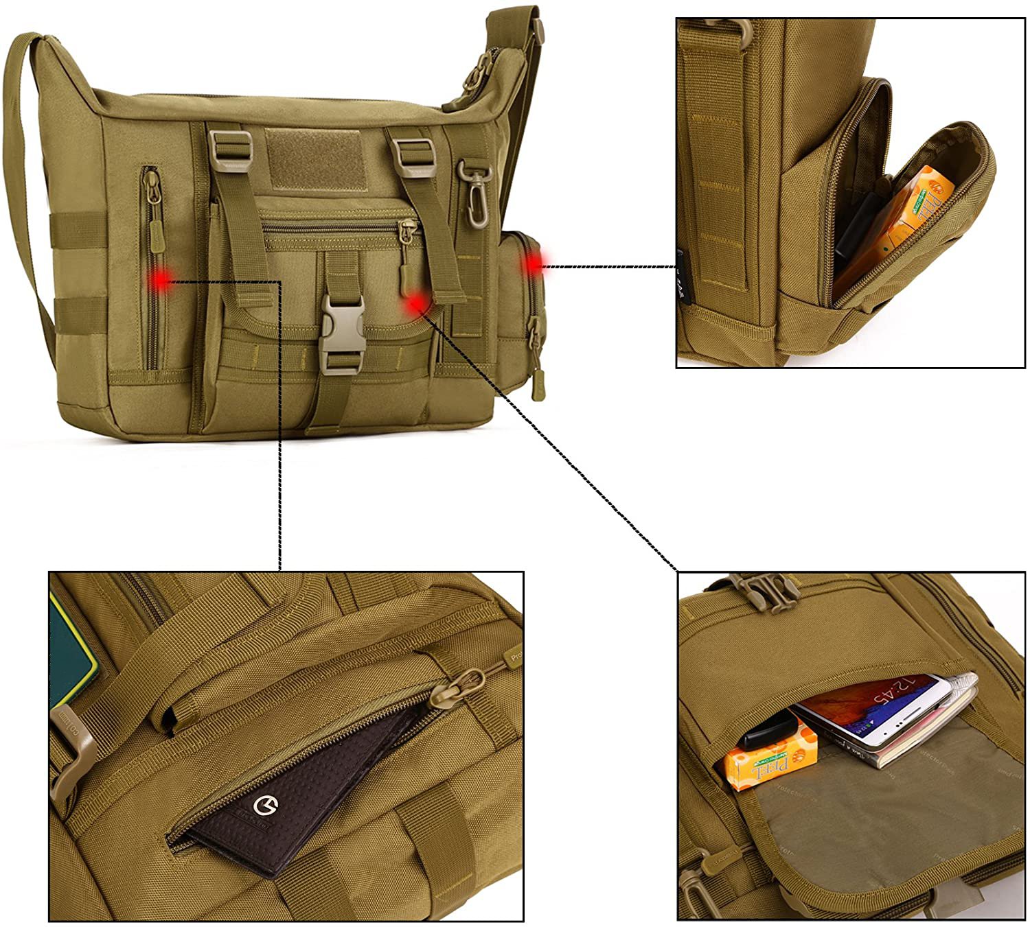 Tactical Messenger Bag, Military Crossbody Shoulder Pack, MOLLE EDC Satchel Bag for Travel, Work, Shooting Range & Outdoor Daily Carry