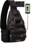 Tactical Sling Bag with External USB Charging Port, Lightweight MOLLE Crossbody Chest Pack, Water Resistant EDC Shoulder Bag for Outdoor Hiking Fishing Cycling Daily Carry