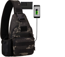 Tactical Sling Bag with External USB Charging Port, Lightweight MOLLE Crossbody Chest Pack, Water Resistant EDC Shoulder Bag for Outdoor Hiking Fishing Cycling Daily Carry