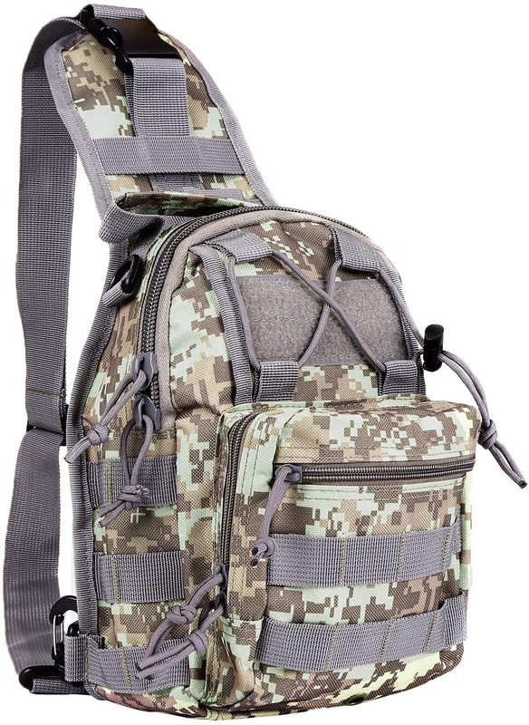 Camouflage Tactical Sling Bag, Lightweight MOLLE Crossbody Chest Backpack, Water Resistant EDC Shoulder Pack for Hunting Hiking Fishing Shooting Outdoor Daily Carry