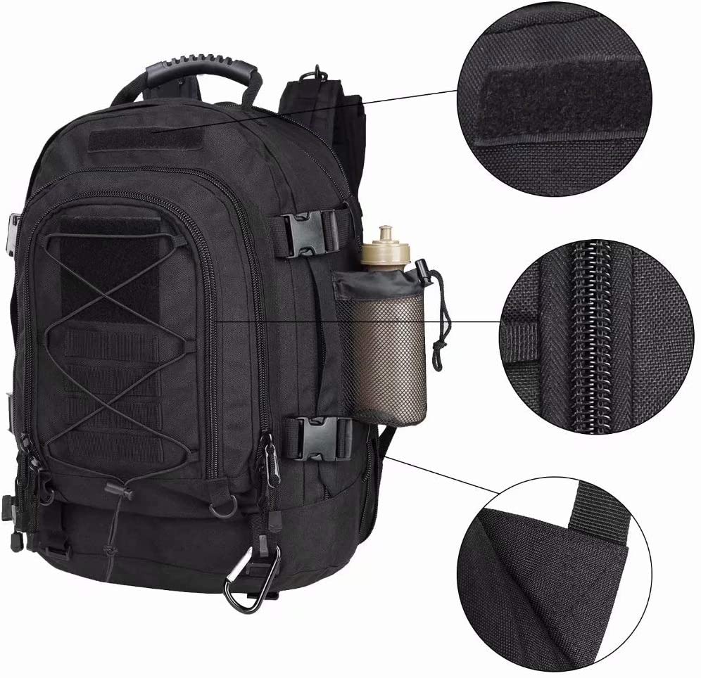Expandable Tactical Backpack , Water Resistant Military Rucksack, Adjustable Capacity Outdoor Backpack with Water Bottle Holder