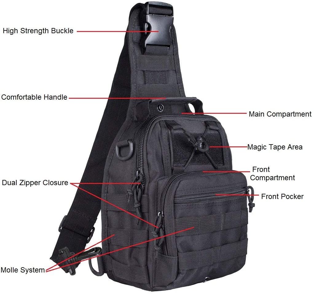 Compact Tactical Sling Bag for Men, Lightweight MOLLE Crossbody Chest Backpack, Water Resistant EDC Shoulder Bag with D-Rings for Shooting Hiking Fishing Camping Daily Carry