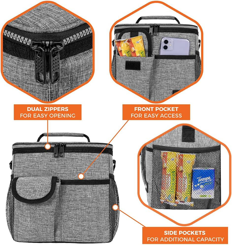11L Large Capacity Insulated Lunch Bag, Leakproof Water Resistant Portable Cooler Tote with Detachable Shoulder Strap for Daily Work & Outdoor Picnic