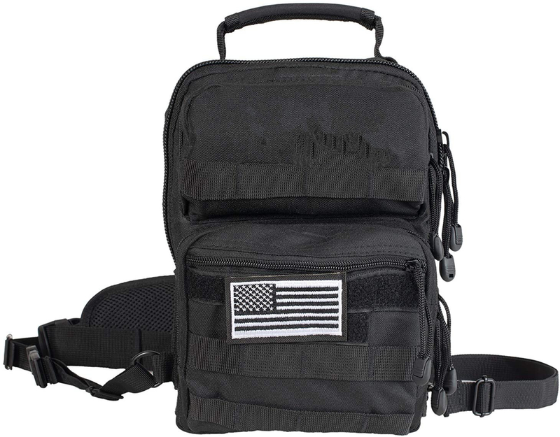 Tactical Sling Backpack with Concealed Carry Holster, 12 Inch MOLLE Chest Crossbody Bag with Free American Flag Patch for Shooting, Hunting, Daily EDC & Outdoor Travel