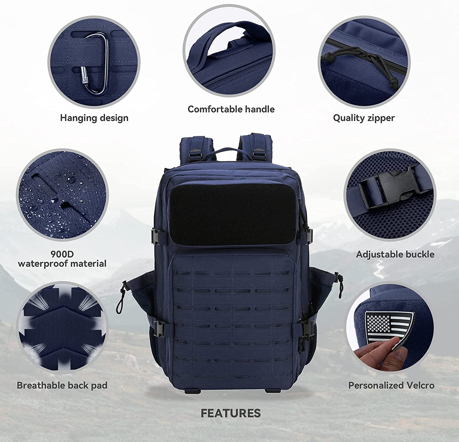 45L Waterproof Tactical Backpack, Large Capacity MOLLE Military Rucksack with Multi Compartments