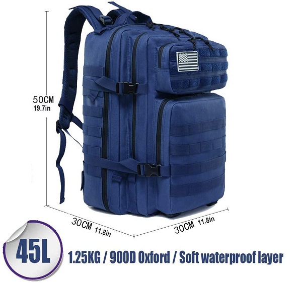 45L Large Capacity Tactical Backpack, 900D Waterproof Oxford Military Backpack