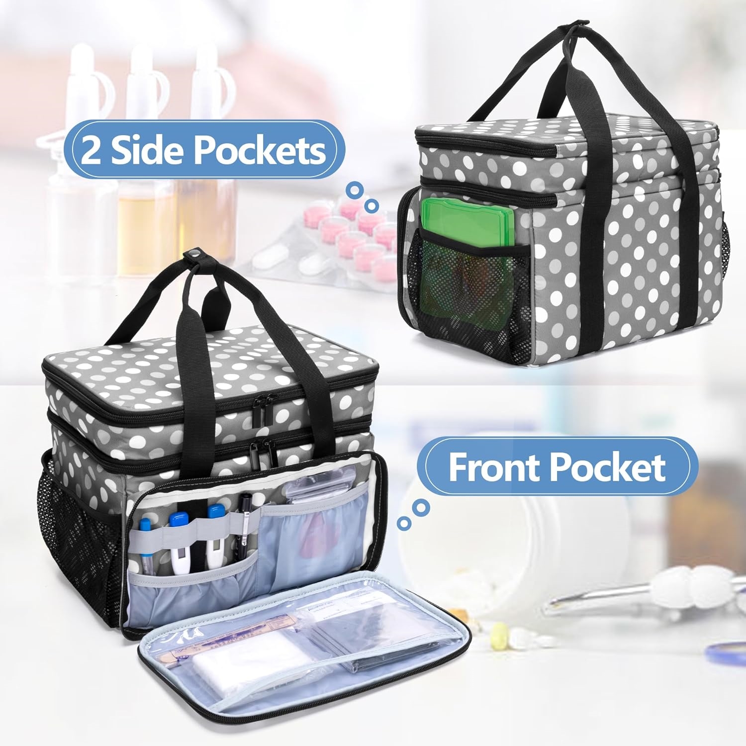Large Double Layer Medicine Storage Bag, Portable Empty Family Pill Organizer with Multi Pockets for Home & Travel Medication Storage