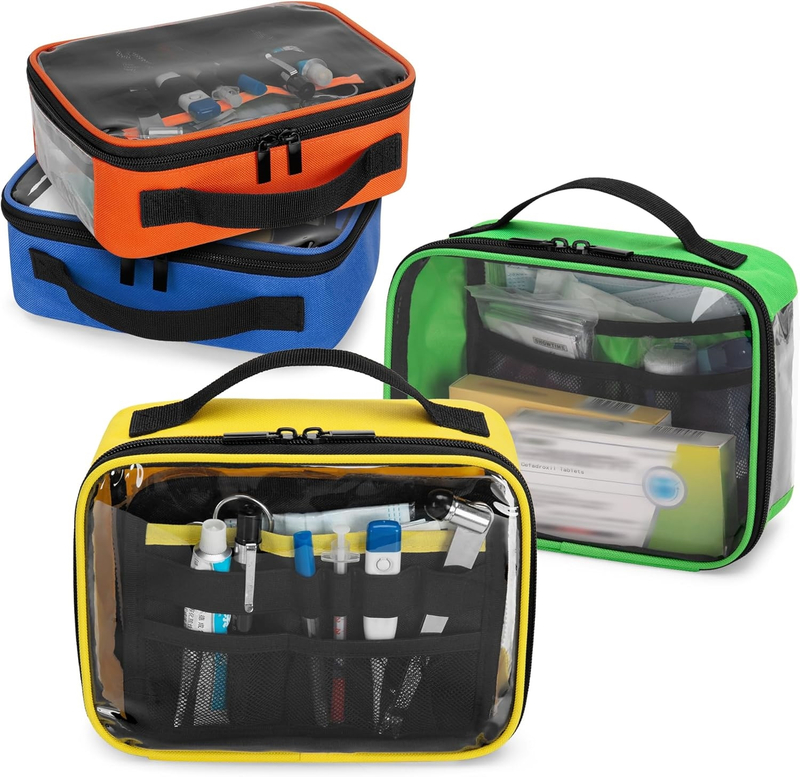 Clear View Travel Medication Bag, Lightweight Empty First Aid Organizer with Multi Mesh Pockets for Household & Trip Use
