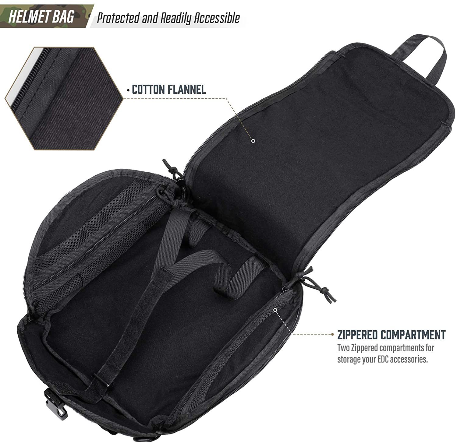 Tactical Helmet Bag, Protective Helmet Carry Case with Hook-and-Loop Panel & MOLLE Webbing, Portable Helmet Transport Pouch for Airsoft, Paintball, Outdoor Tactical Gear
