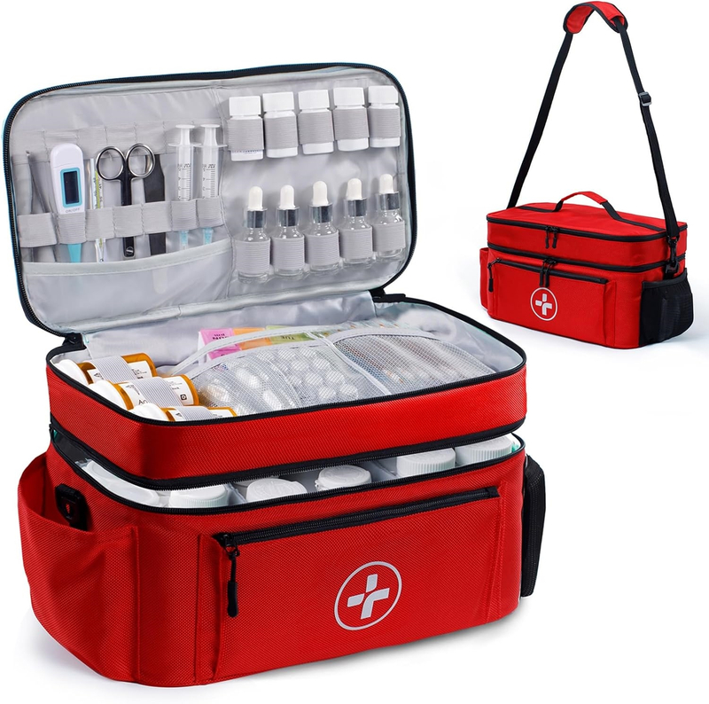 Waterproof Medication Travel Bag, Empty Multi-Compartment Pill Bottle Organizer Bag with Removable Dividers for Daily Medical Supplies