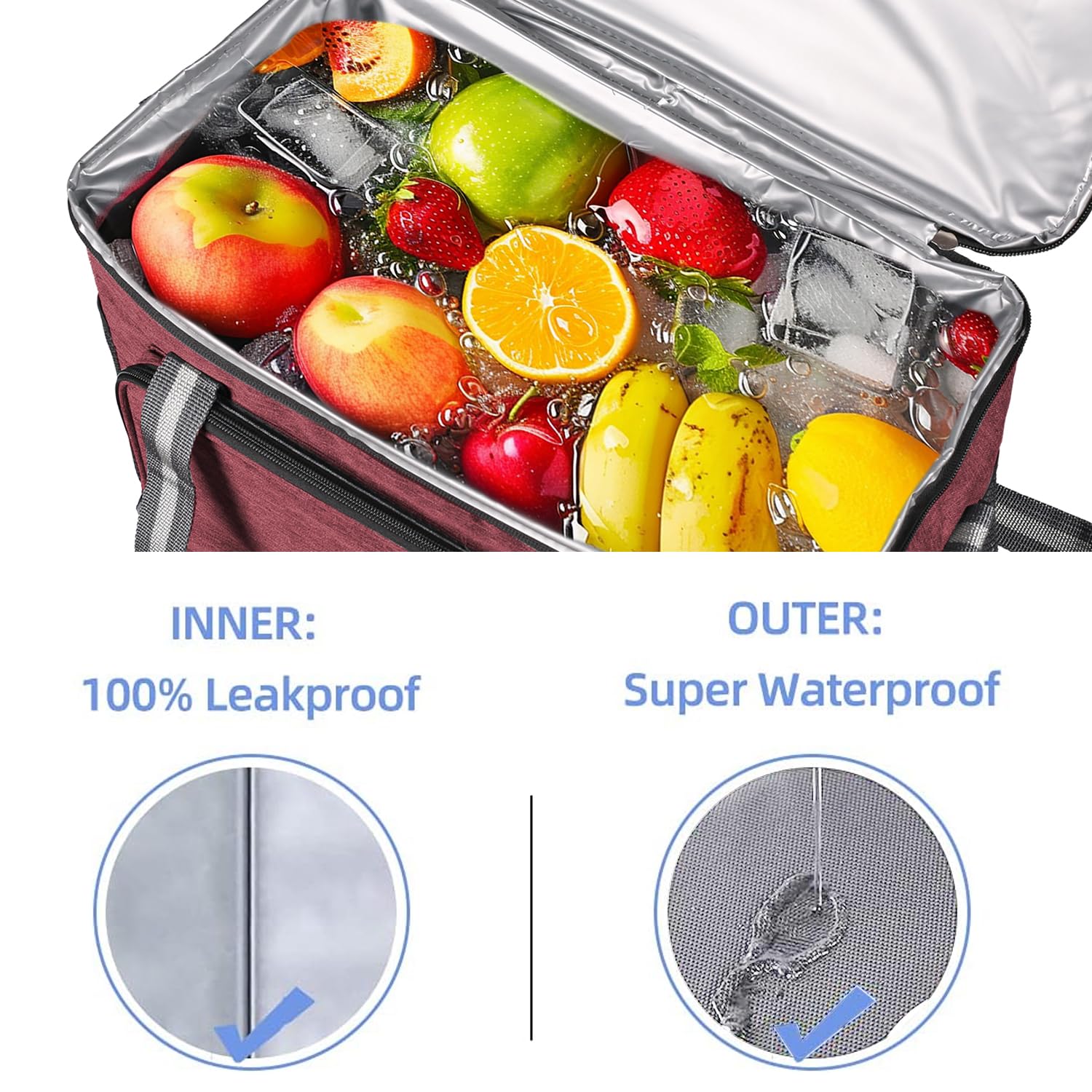 Foldable 4-Layer Insulated Cooler Bag, Thick 9mm EPE Foam Leakproof Thermal Lunch Tote for Picnic, Grocery Shopping & Daily Outdoor Use