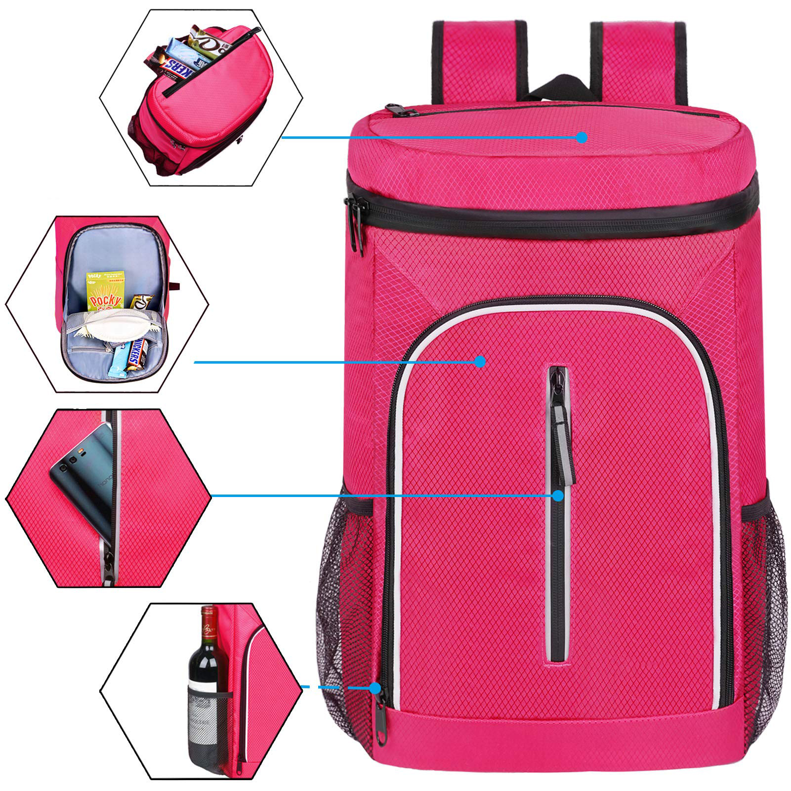 Horizontal Top Zip Leakproof Cooler Backpack, Waterproof Insulated Thermal Backpack for Outdoor Camping Fishing Beach Picnic