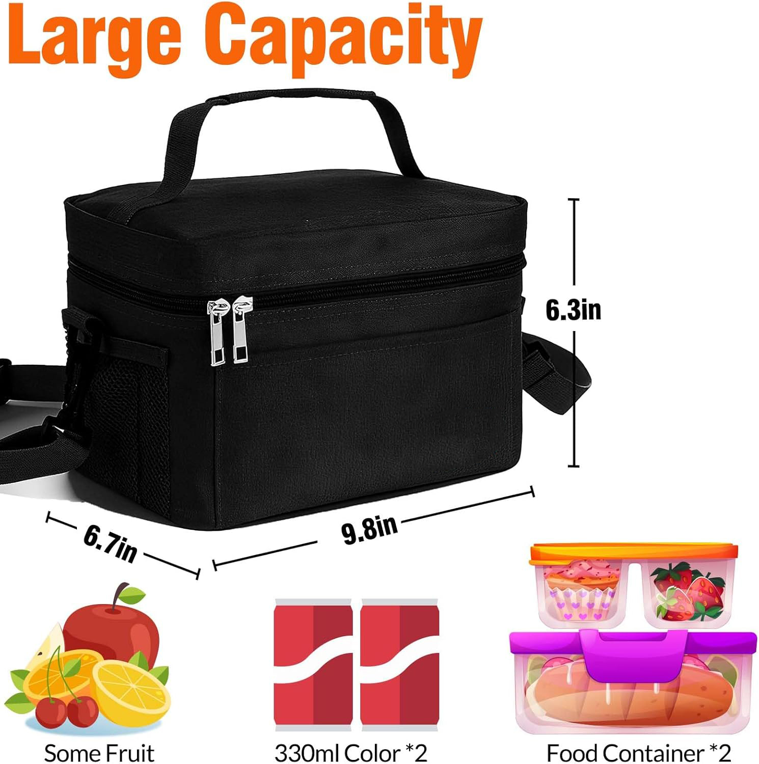 Lunch Bag Insulated Reusable Lunch Box Leakproof Cooler Tote Bag Freezable with Adjustable Shoulder Strap