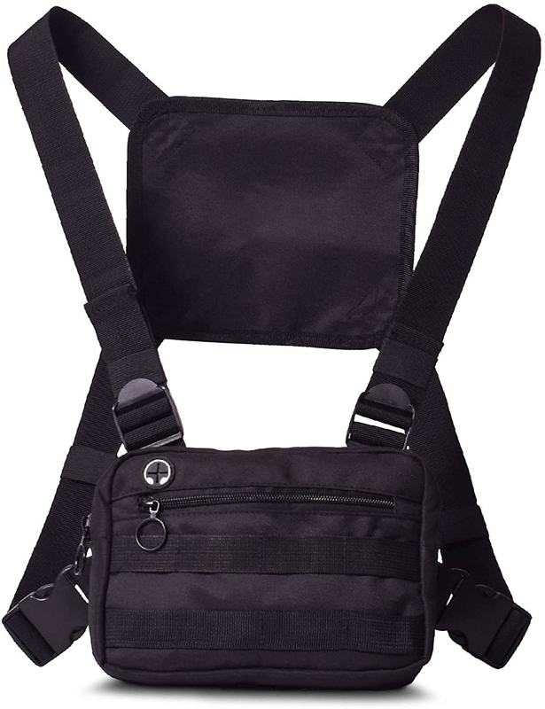 Tactical Chest Rig Bag, Adjustable Lightweight Chest Harness Pack with MOLLE Webbing, Multi-Pocket Utility Chest Pouch for Outdoor Sports, Running, Cycling, Daily EDC