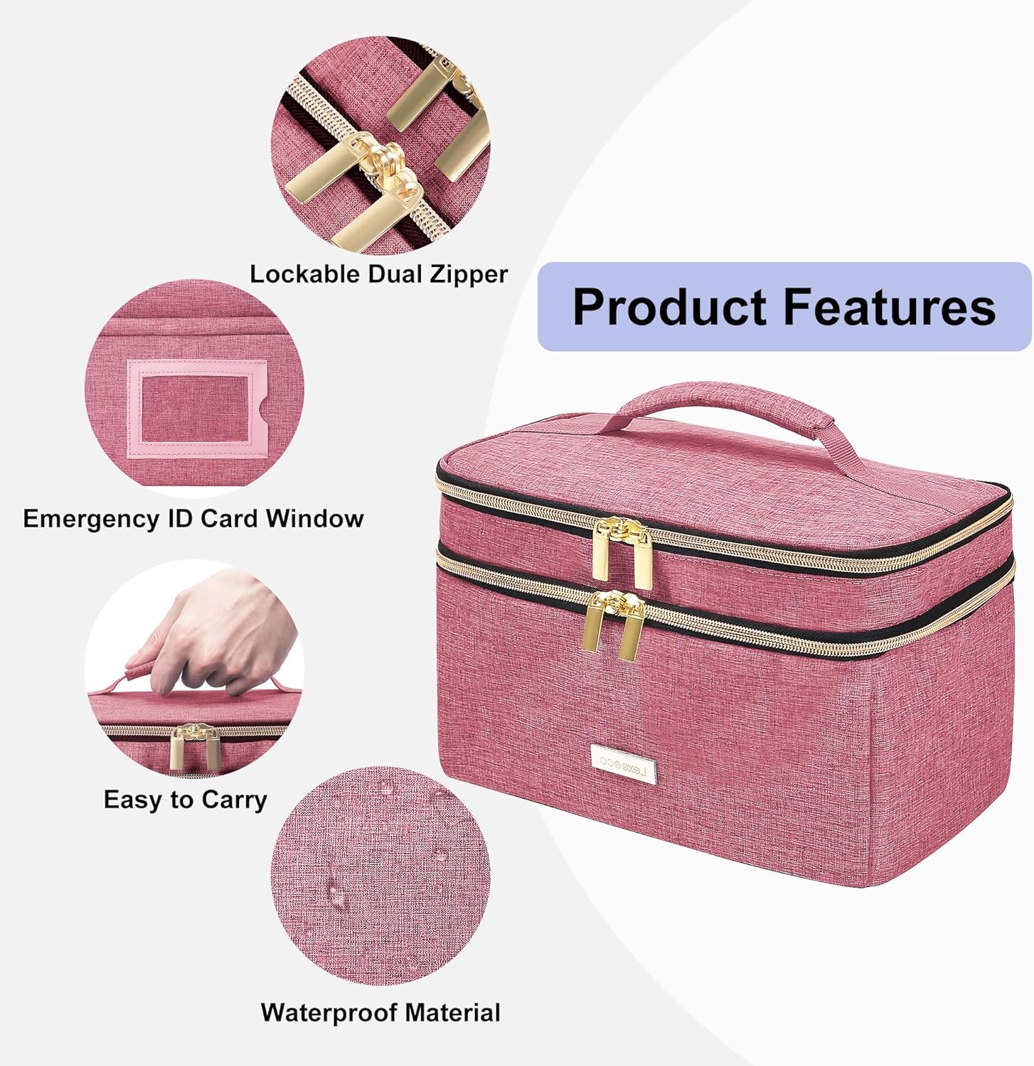 Two-Tier Large Capacity Medicine Carry Bag, Customizable Divider Pill Storage Organizer with Detachable Clear Pouches for Travel & Household