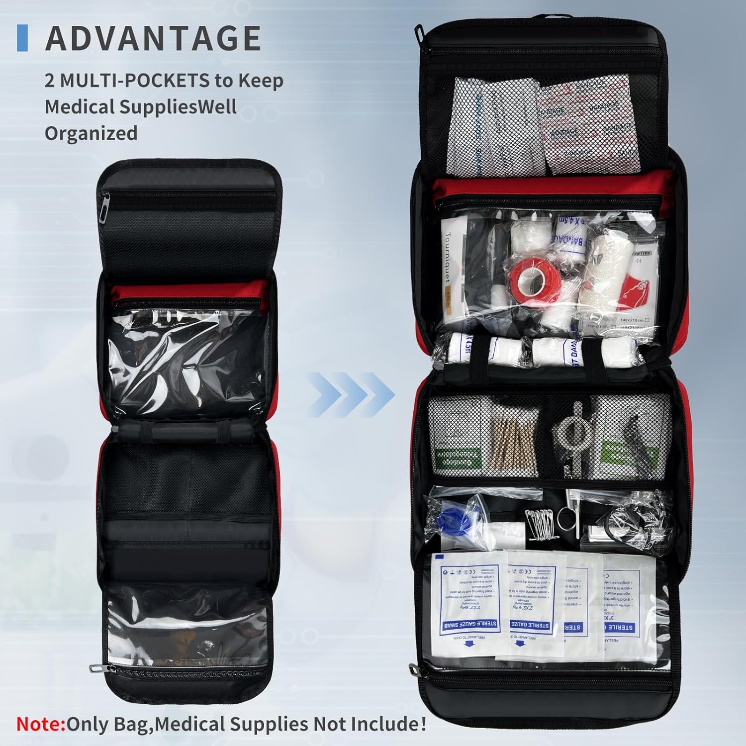 Small Portable Empty First Aid Kit Bag, Reflective Red Medical Organizer Bag for Car, Home and Outdoor Camping