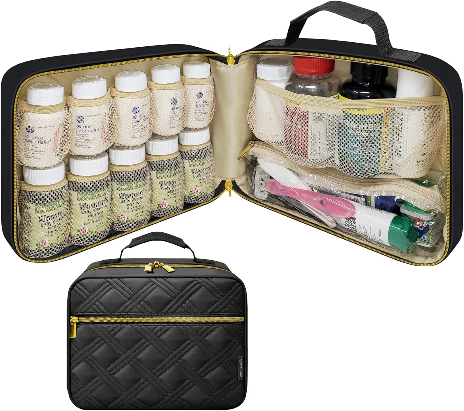 11 Inch Waterproof Medicine Carry Bag, Shockproof Mesh Pocket Travel Pill Organizer for Daily & Outdoor Emergency Use