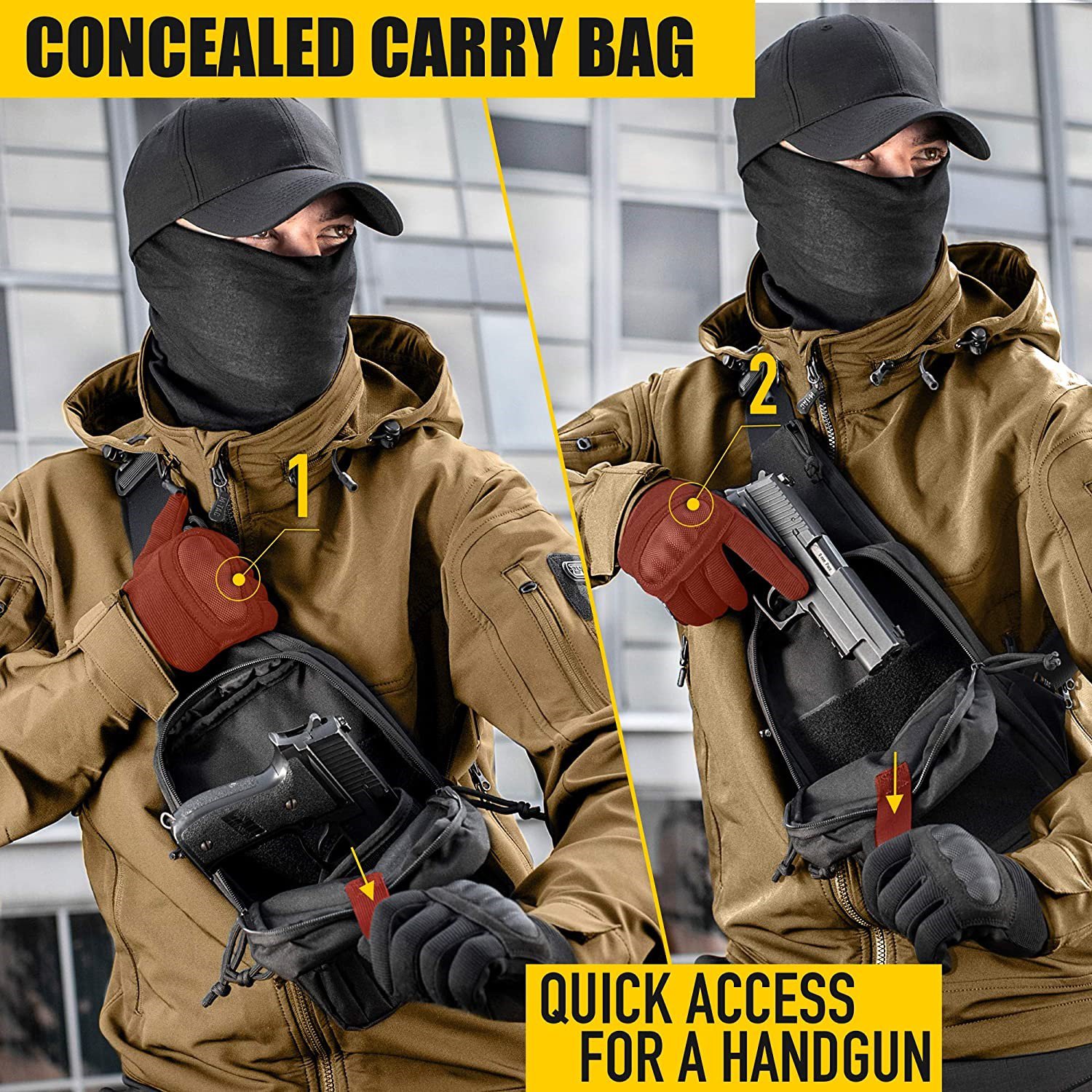 Tactical Concealed Carry Sling Bag, Quick Access Chest Pack for Handgun, Lightweight Concealment Crossbody Bag for Outdoor, Daily EDC & Shooting