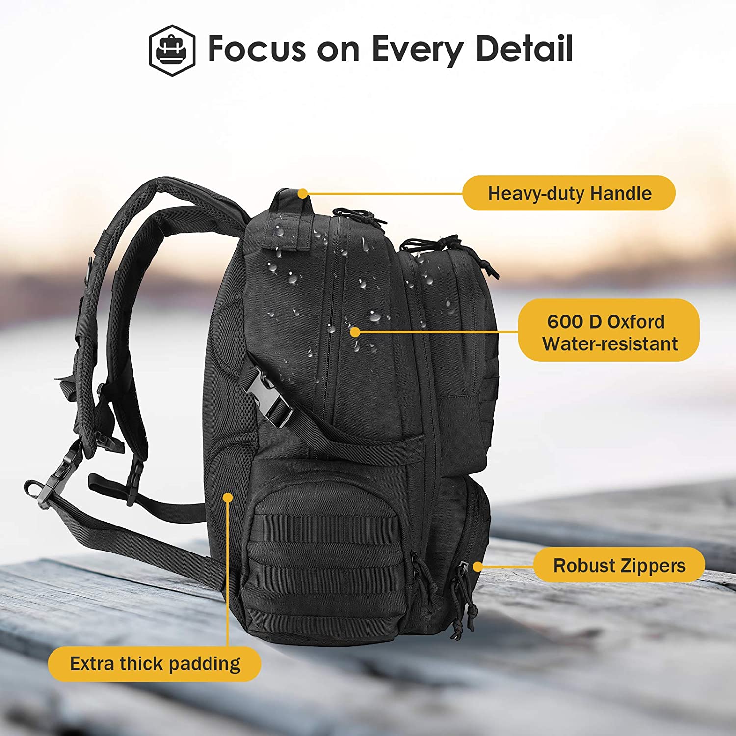 42L Large Tactical Backpack, MOLLE Outdoor Rucksack, Heavy-Duty Daypack for Hunting, Trekking, Camping & Outdoor Adventures