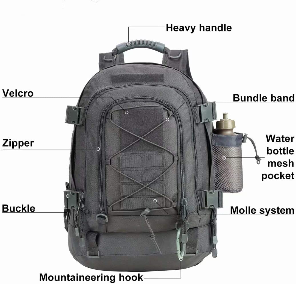 Expandable Tactical Backpack, Adjustable Capacity Military Backpack with Water Bottle Holder, Modular EDC Pack for Hiking, Camping, Hunting & Daily Outdoor Use