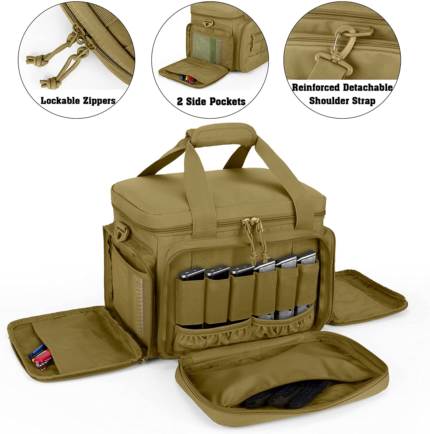 Tactical Pistol Range Bag with Removable Padded Dividers, Water Resistant Shooting Duffle Bag