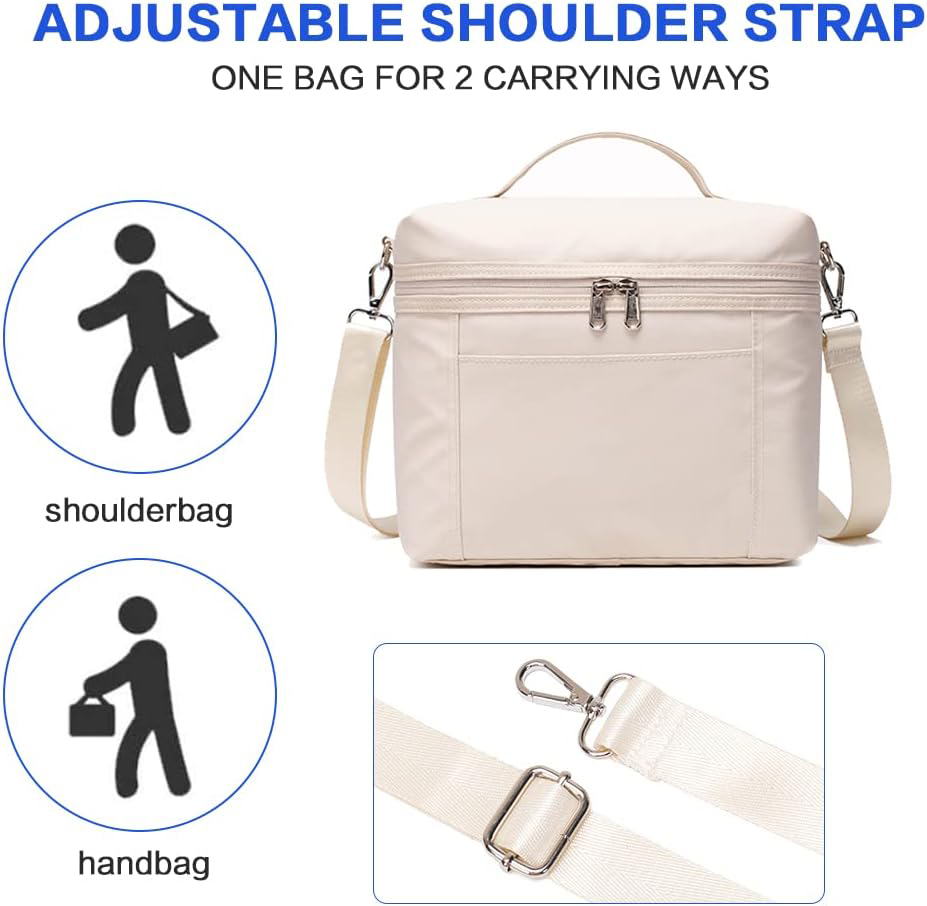 8L Medium Waterproof Insulated Lunch Bag, Double Zipper Leakproof Thermal Cooler Tote with Detachable Shoulder Strap for Daily Work & School