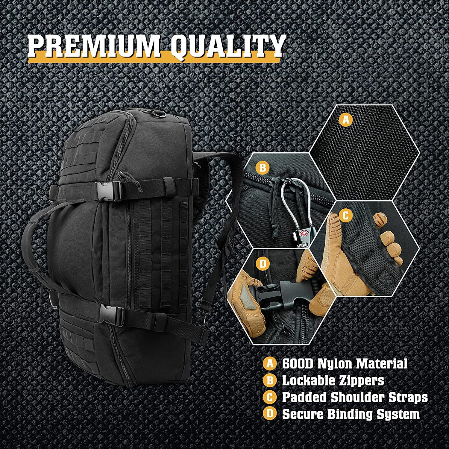 52L Large Tactical Duffle Bag, Heavy Duty MOLLE Travel Duffel Backpack Convertible, Water Resistant Gear Luggage Bag for Shooting, Hunting, Camping, Gym & Outdoor Travel