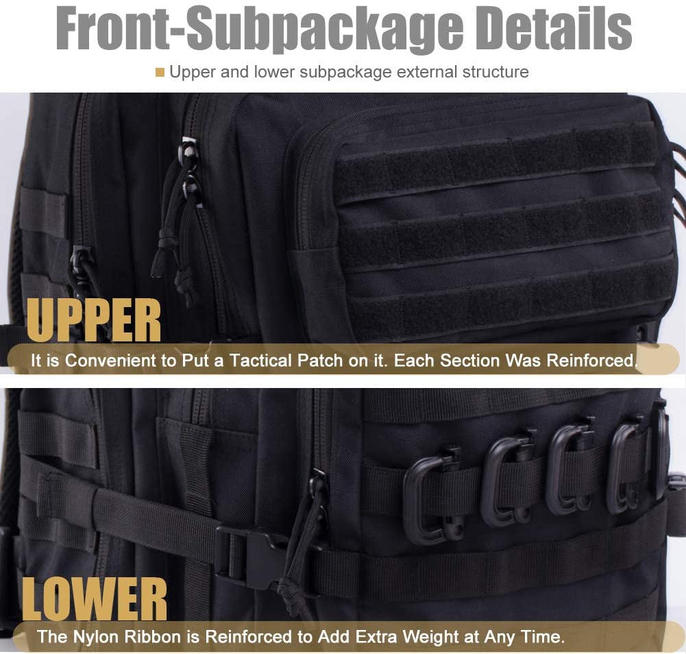 40L Military Tactical Backpack, Large MOLLE Rucksack with Bonus Patches & D-Rings, Water Resistant Daypack for Hiking, Camping, Hunting, Tactical Training & Outdoor Survival