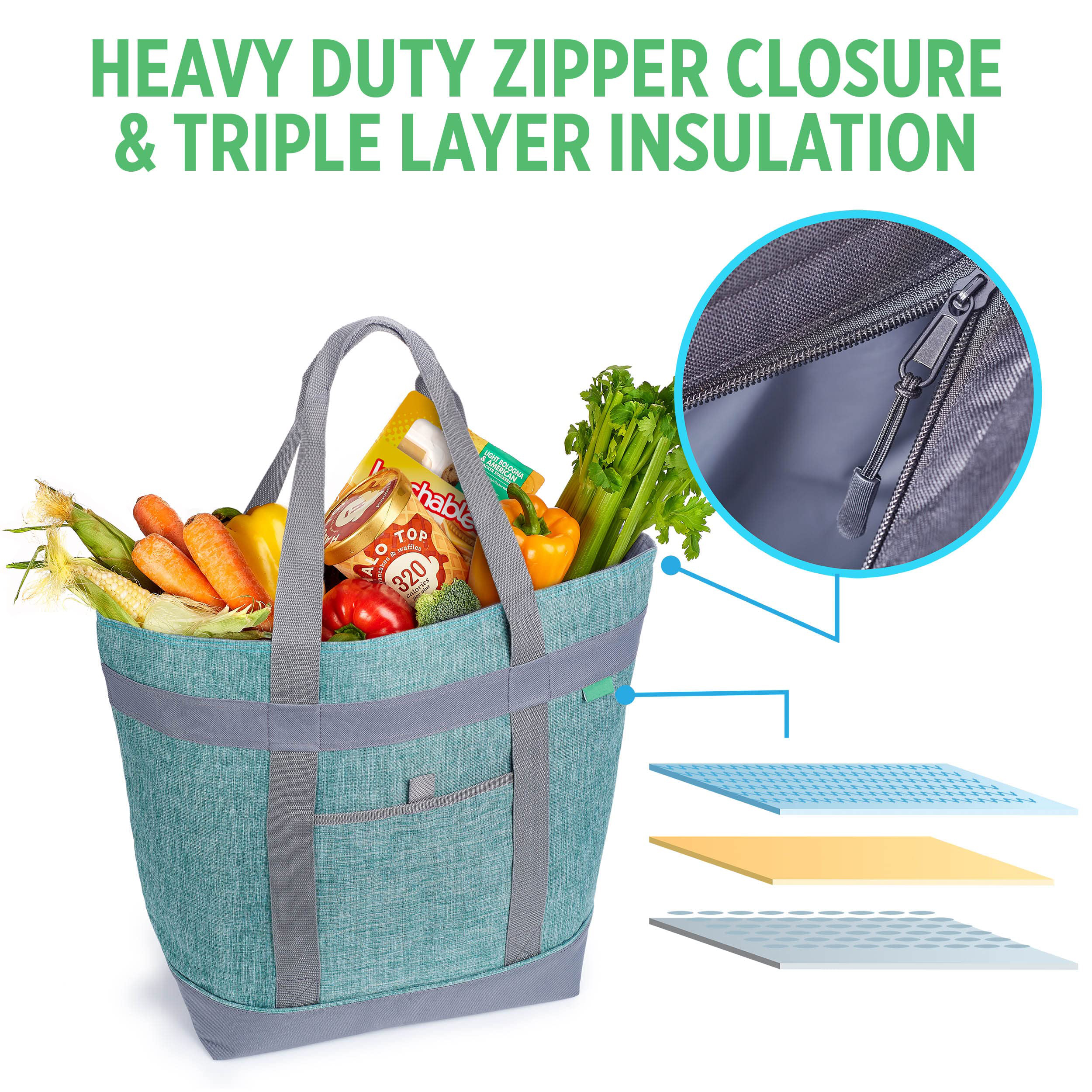 30L Extra Large Insulated Cooler Tote Bag, Water Resistant Leakproof Thermal Shopping Bag with Oversized Shoulder Handles for Grocery, Beach & Picnic
