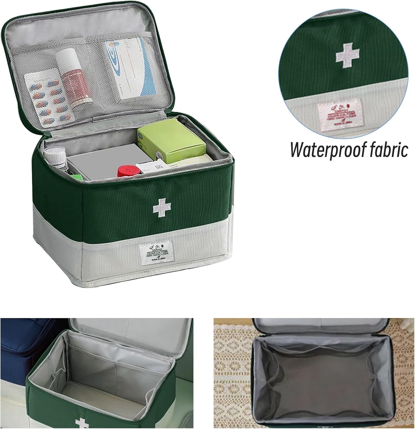 Lockable First Aid Storage Bag, Large Capacity Portable Household Medical Organizer with Mesh Lid Pocket & Carry Handle